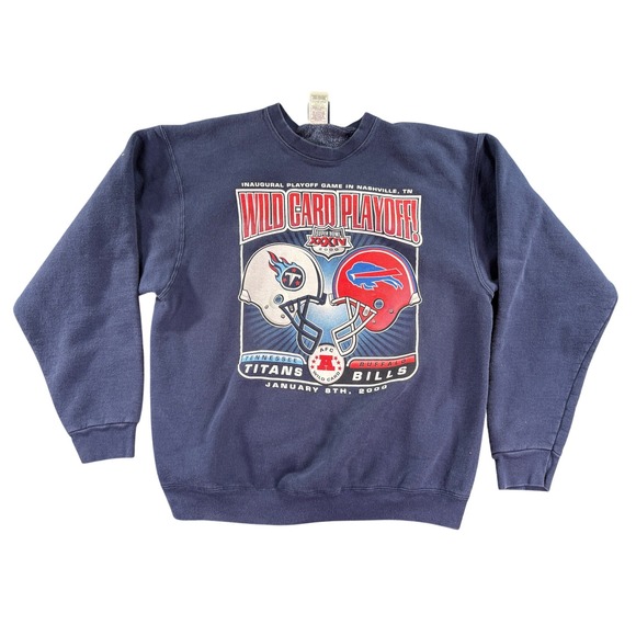 Vintage Buffalo Bills vs Titans Wild Card Playoff Sweatshirt Mens XL Navy 2000